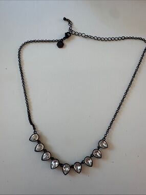 Touchstone Crystal Black Chain Necklace with Clear Teardrop Crystals
